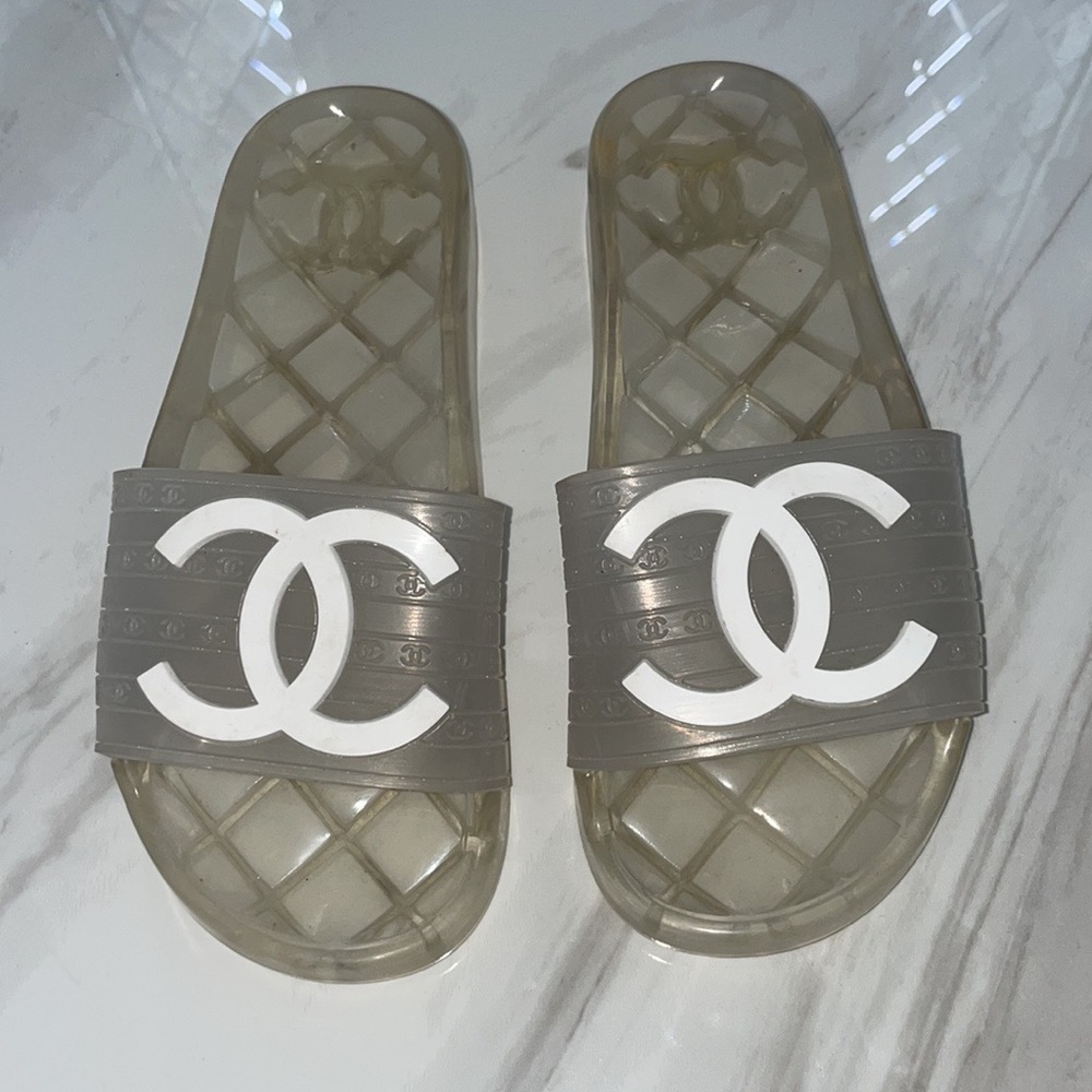 Chanel Women's Clear Jelly CC Logo Slide Sandal Shoe Size US 8/EU 38